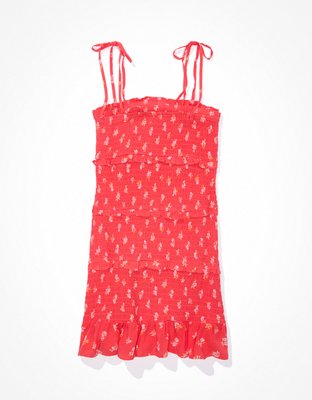 Vestido corto bordado con nido de abeja AE