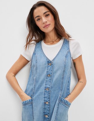 american eagle denim pinafore dress AE Denim Pinafore Mini Dress