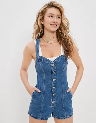 Button-Up Denim Romper