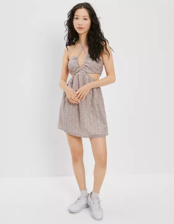 AE Ruched Cut-Out Halter Mini Dress