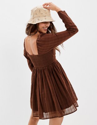 AE Ruched Long-Sleeve Mini Dress