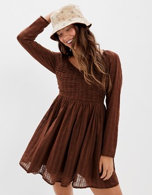 AE Ruched Long-Sleeve Mini Dress