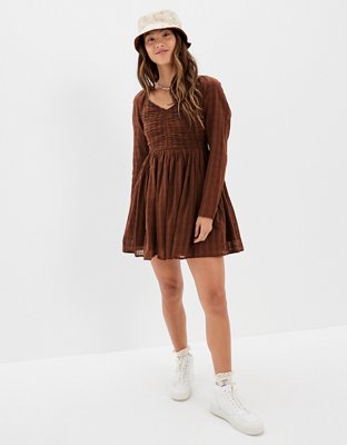 AE Ruched Long-Sleeve Mini Dress
