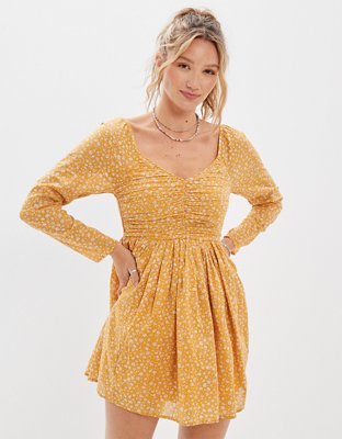 Женские платья American Eagle AE Floral Ruched Long-Sleeve Mini Dress — фото 5