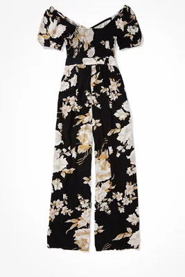 AE Ruched Puff-Sleeve Jumpsuit