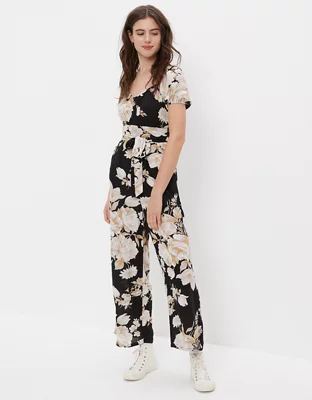 AE Ruched Puff-Sleeve Jumpsuit