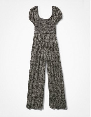 AE Ruched Puff-Sleeve Jumpsuit