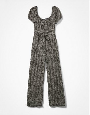 AE Ruched Puff-Sleeve Jumpsuit