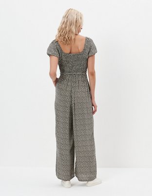 AE Ruched Puff-Sleeve Jumpsuit