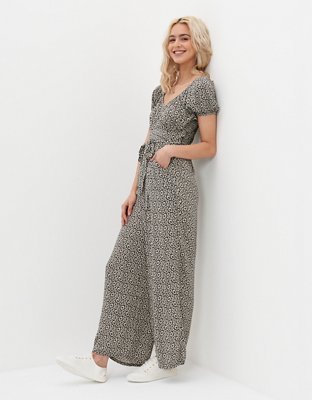 AE Ruched Puff-Sleeve Jumpsuit