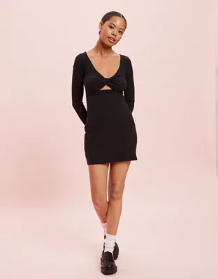 AE Knit Reversible Long-Sleeve Mini Dress