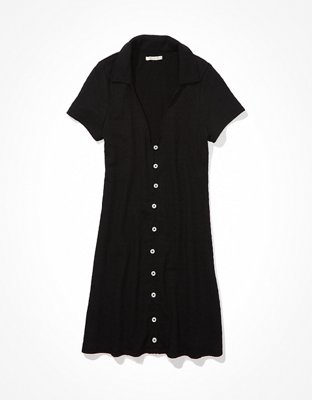 AE Vestido Polo Corto con Botones en el Frente y Bordado con Nido de Abeja