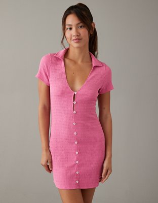 AE Smocked Button-Front Polo Mini Dress