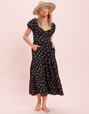 AE Floral Open Back Corset Midi Dress