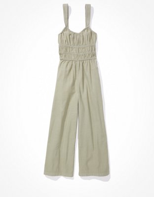AE Jumpsuit bordado con nido de abeja con cintura fruncida