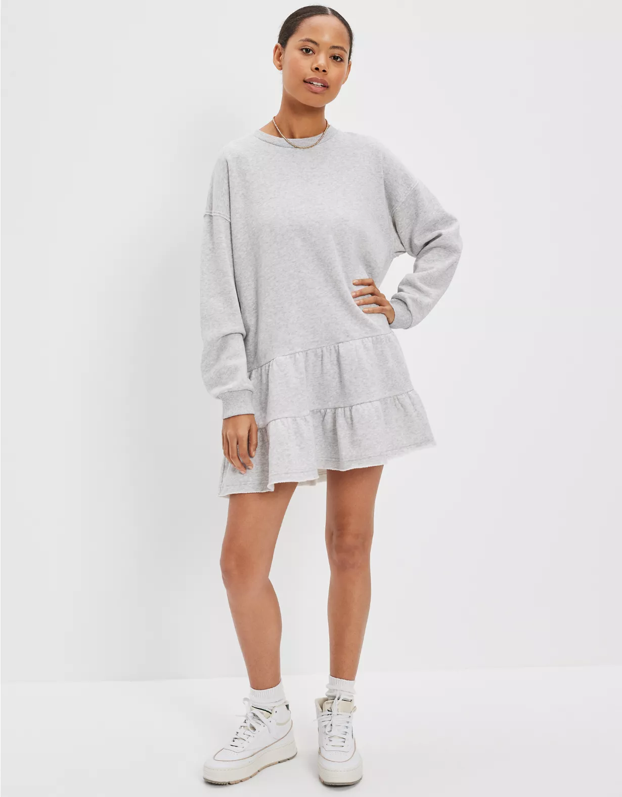 AE Fleece Tiered Sweatshirt Mini Dress