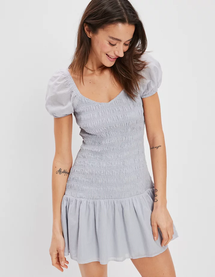 AE Smocked Skirty Short-Sleeve Mini Dress