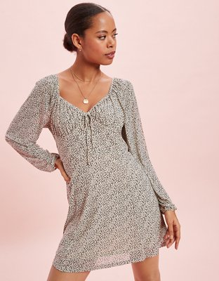 AE Corset Long-Sleeve Mini Mesg Dress