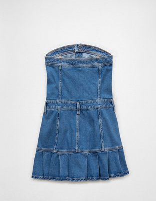 AE Pleated Strapless Denim Mini Dress