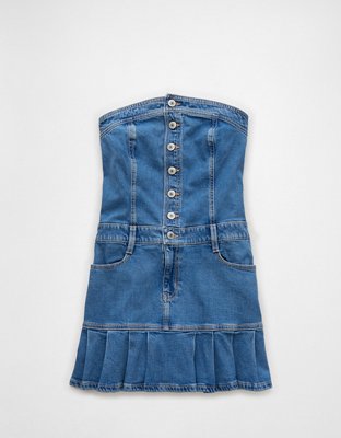 AE Pleated Strapless Denim Mini Dress