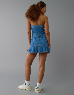 AE Pleated Strapless Denim Mini Dress