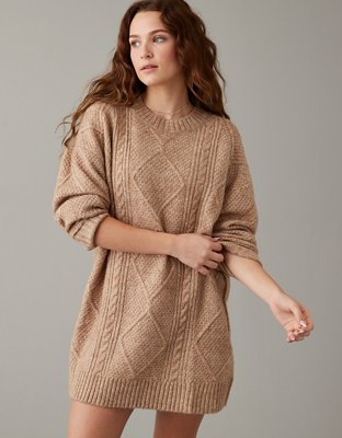 Shop AE Oversized Cable Knit Sweater Dress online
