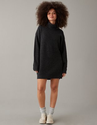 Ae Oversized Turtleneck Sweater Dress Women's Charcoal XL