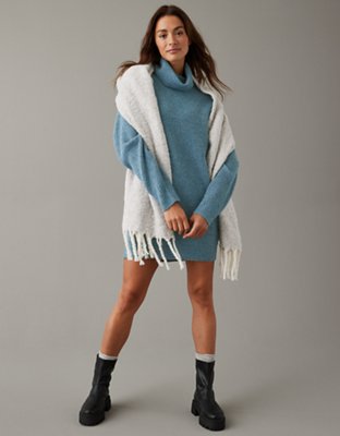 Ae Oversized Turtleneck Sweater Dress Women's Charcoal XL