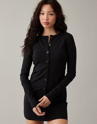 Black button clearance down mini dress