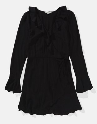 AE Long-Sleeve Wrap Mini Dress