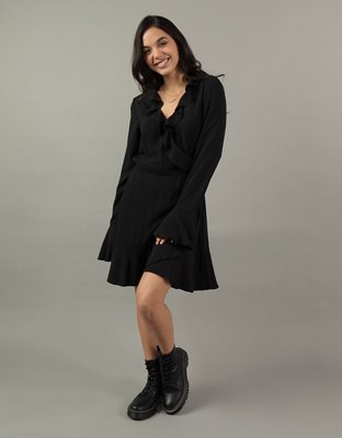 AE Long-Sleeve Wrap Mini Dress