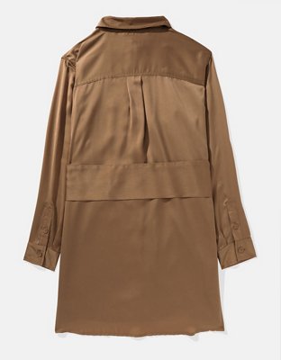 AE Long-Sleeve Silky Shirt Dress