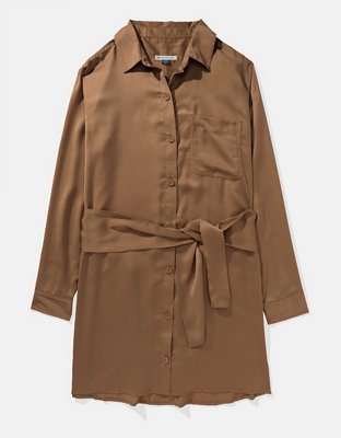 AE Long-Sleeve Silky Shirt Dress