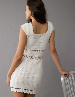AE Ruched Crochet Sweater Mini Dress