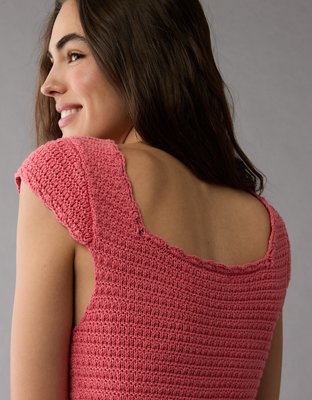 AE Ruched Crochet Sweater Mini Dress