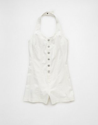 AE White Denim Button-Up Romper