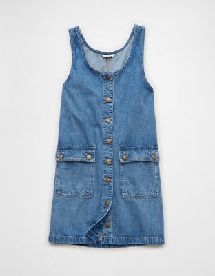 AE Vestido de Denim estilo Delantal con Bolsillos Cargo