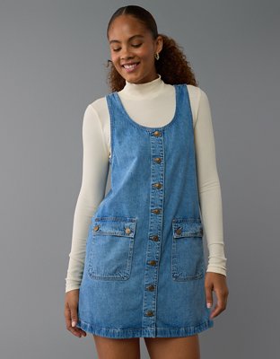 Denim pinafore dress with buttons hotsell