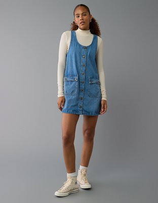 AE Vestido de Denim estilo Delantal con Bolsillos Cargo