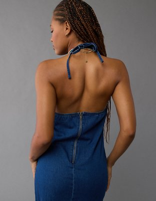 AE Denim Halter Shift Midi Dress