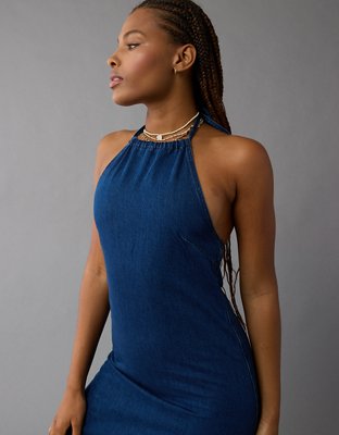 AE Denim Halter Shift Midi Dress