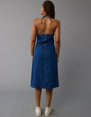 AE Denim Halter Shift Midi Dress