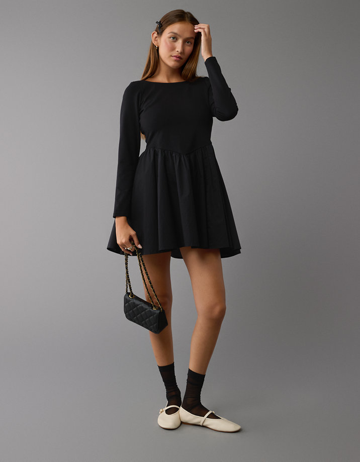 Black Puff Sleeve Knit Mini Dress Black Puff Sleeve Knit Mini Dress