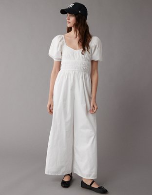 AE Poplin Puff Sleeve Wide-Leg Jumpsuit