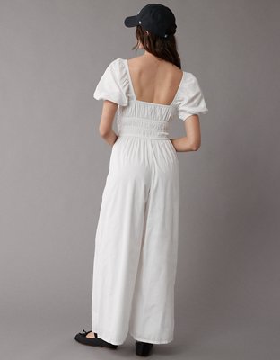 AE Poplin Puff Sleeve Wide-Leg Jumpsuit