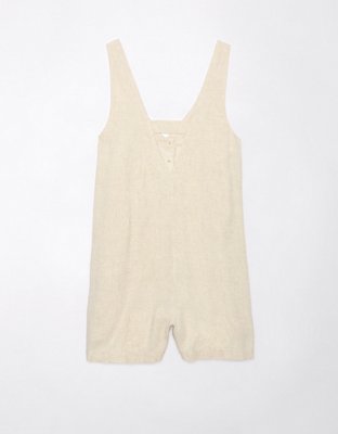 AE Linen-Blend Button-Up Romper