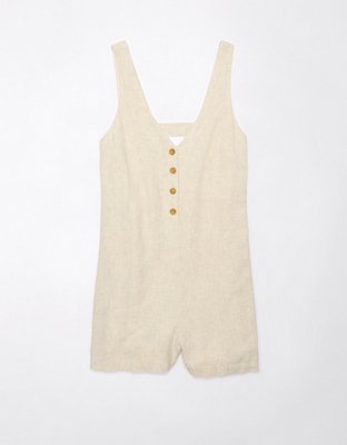 American Eagle AE Linen-Blend Button-Up Romper — фото 3