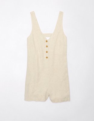 AE Linen-Blend Button-Up Romper