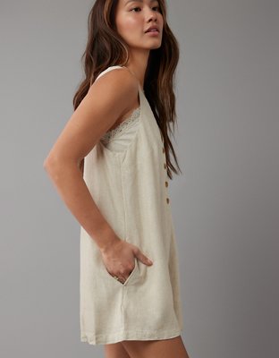 AE Linen-Blend Button-Up Romper