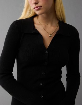 Женские платья American Eagle AE Long-Sleeve Bodycon Sweater Polo Mini Dress — фото 5